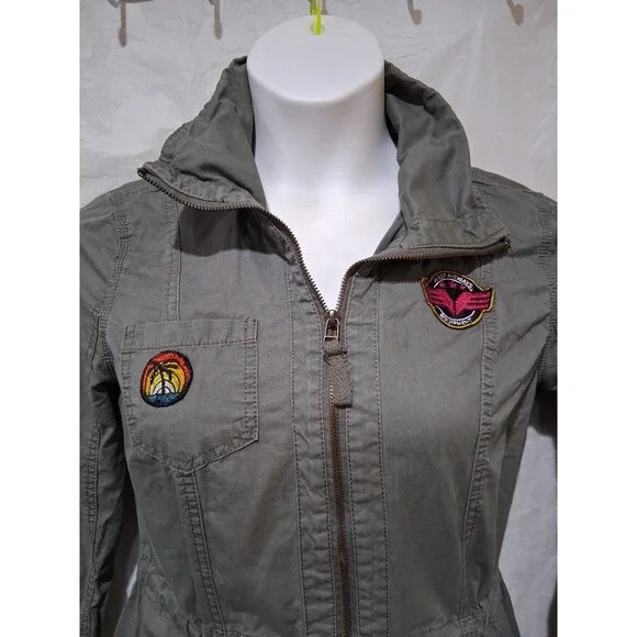 Ashley Jacket Womens M Olive Green Utility Collection Military Full Zip Patches - Picture 3 of 8